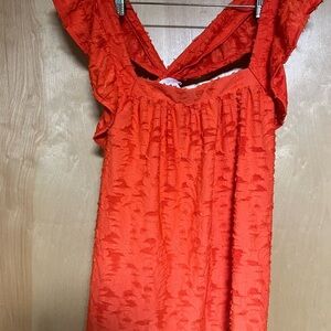 LC Lauren Conrad Orange Ruffled Smocked Tank Top